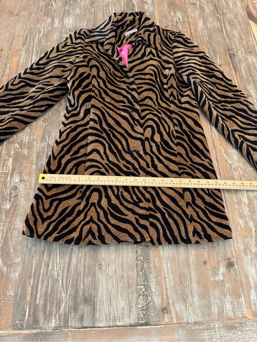 3 Sisters Black and Brown Zebra-Print Button-Up Shirt hot pink lining
